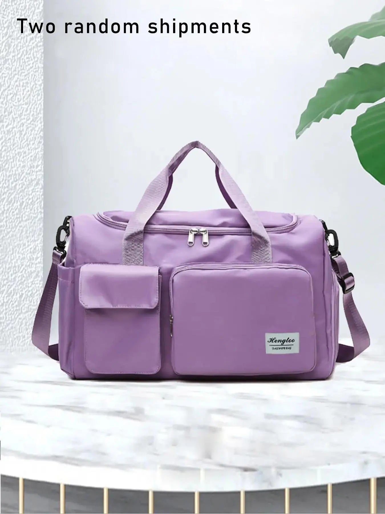 Women'S Fashion Large Capacity Travel Bag, Solid Color Letter Patch Zipper Pocket Travel Bag, Casual Lightweight Travel Bag for Gym & Short Business Trips, Durable Travel Bag