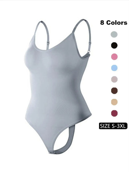 Women'S Solid Spaghetti Strap Adjustable Strap Backless Shapewear Bodysuit, Casual Comfy Seamless Tummy Control Butt Lifting Bodysuit for Daily Wear, Ladies Shapewear for All Seasons