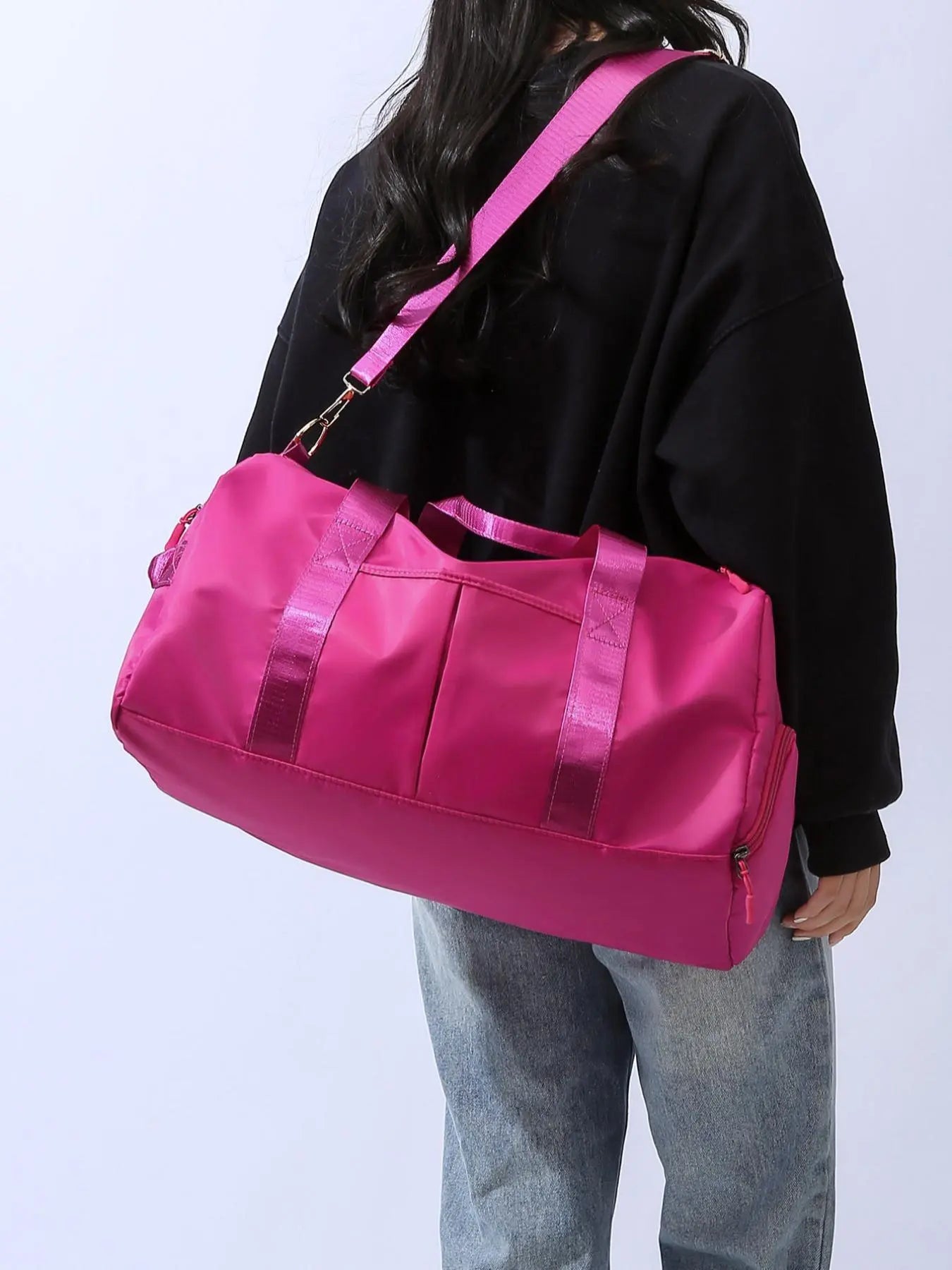 Women'S Fashion Large Capacity Travel Bag, Solid Color Letter Patch Zipper Pocket Travel Bag, Casual Lightweight Travel Bag for Gym & Short Business Trips, Durable Travel Bag