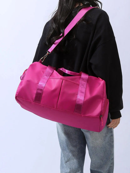 Women'S Fashion Large Capacity Travel Bag, Solid Color Letter Patch Zipper Pocket Travel Bag, Casual Lightweight Travel Bag for Gym & Short Business Trips, Durable Travel Bag