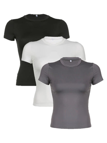 Women'S Basic Short Sleeve Crew Neck T-Shirt, Casual Solid Slim-Fit Tee for Summer Daily Wear, Women Teen Girls Clothes, round Neck, Womenswear