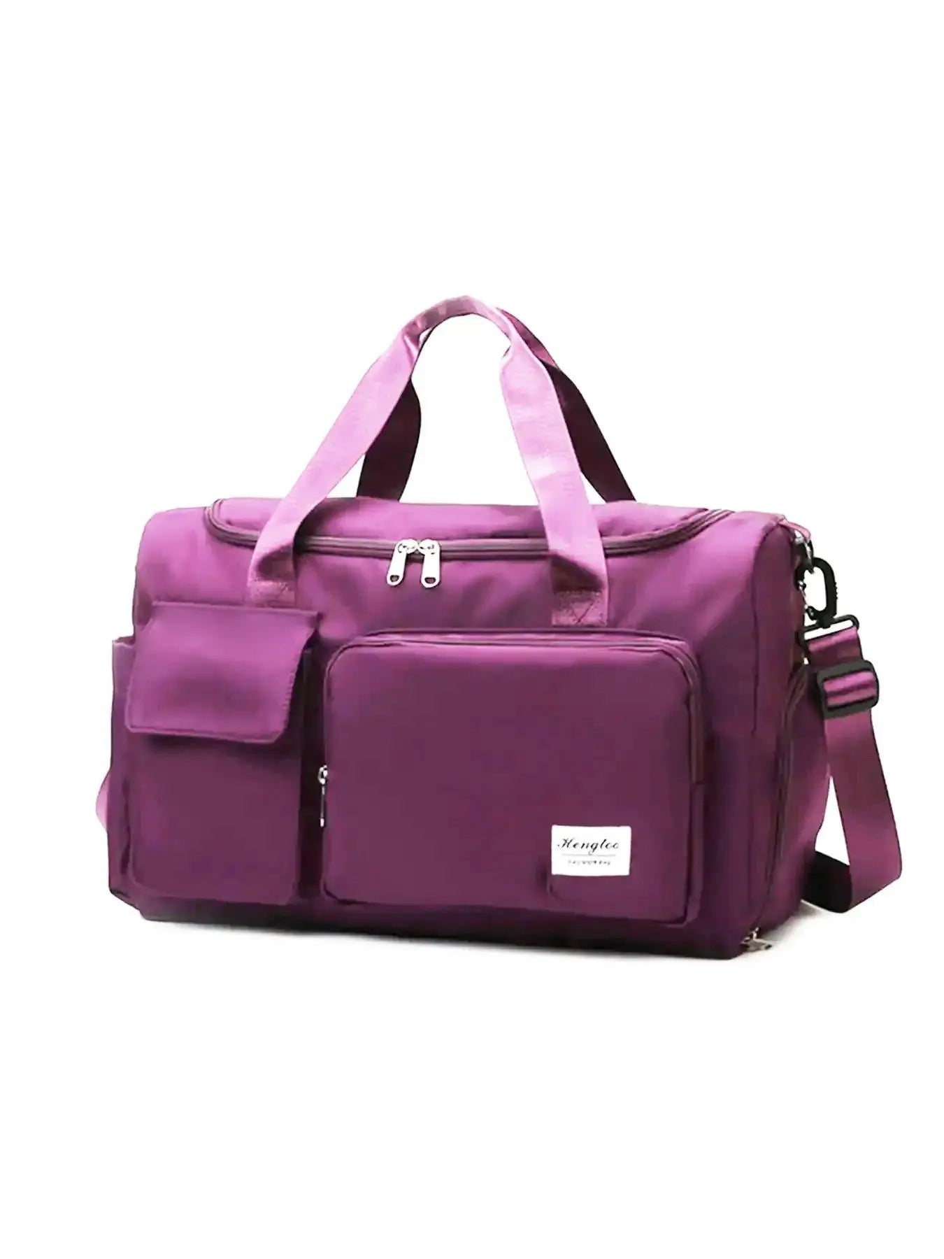 Women'S Fashion Large Capacity Travel Bag, Solid Color Letter Patch Zipper Pocket Travel Bag, Casual Lightweight Travel Bag for Gym & Short Business Trips, Durable Travel Bag