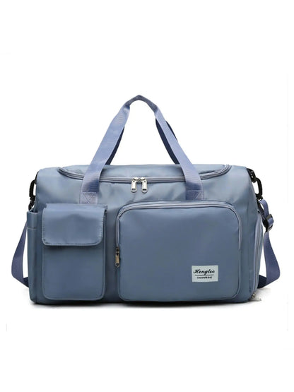 Women'S Fashion Large Capacity Travel Bag, Solid Color Letter Patch Zipper Pocket Travel Bag, Casual Lightweight Travel Bag for Gym & Short Business Trips, Durable Travel Bag