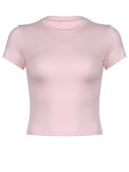 Women'S Basic Short Sleeve Crew Neck T-Shirt, Casual Solid Slim-Fit Tee for Summer Daily Wear, Women Teen Girls Clothes, round Neck, Womenswear