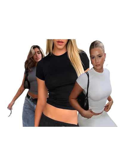Women'S Basic Short Sleeve Crew Neck T-Shirt, Casual Solid Slim-Fit Tee for Summer Daily Wear, Women Teen Girls Clothes, round Neck, Womenswear