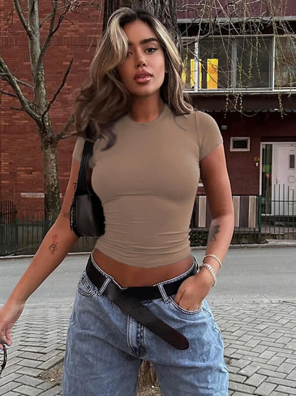 Women'S Basic Short Sleeve Crew Neck T-Shirt, Casual Solid Slim-Fit Tee for Summer Daily Wear, Women Teen Girls Clothes, round Neck, Womenswear